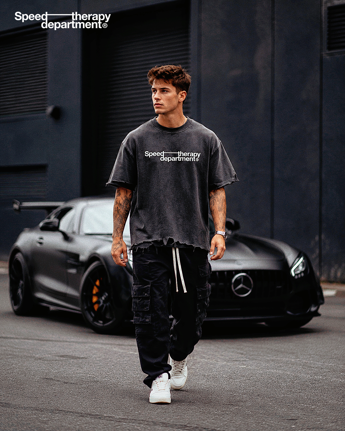 Speed therapy department Vintage Wash Boxy Distressed Hem T-Shirt